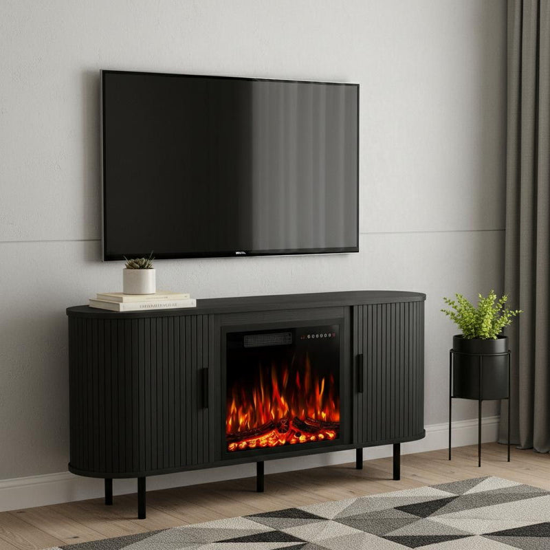 Wood Fireplace Entertainment Center With Fireplace (723789) - Black
