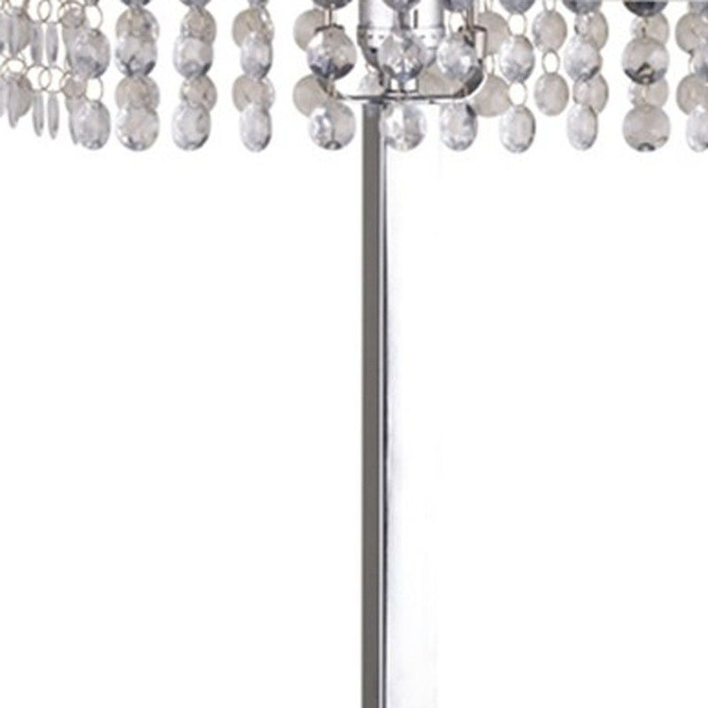 Table Lamp With Faux Crystals And White Rectangle Shade - Silver