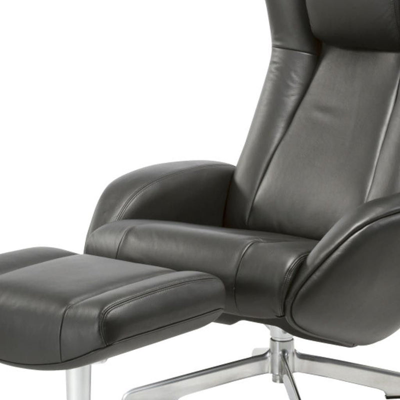 Tufted Genuine Leather Manual Swivel Recliner With Ottoman (730564) - Black