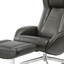 Load image into Gallery viewer, Tufted Genuine Leather Manual Swivel Recliner With Ottoman (730564) - Black
