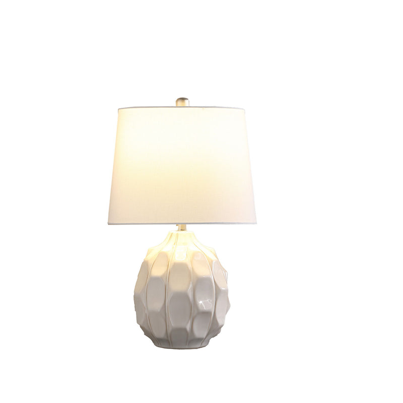 Ceramic Faceted Table Lamp With Off-White Drum Shade - Cream