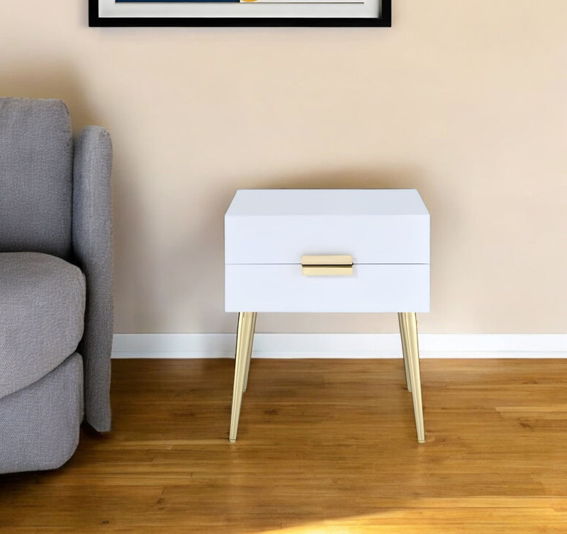 24" End Table With Two Drawers - Gold And White