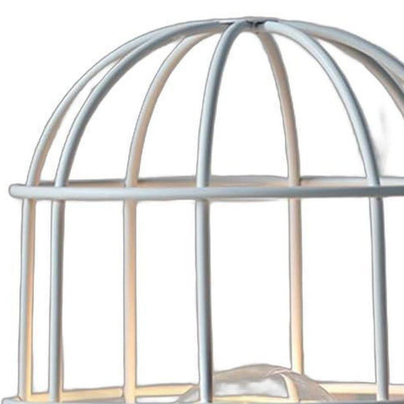 10" Battery Operated Lamp With Cage Cylinder Shade - White