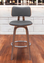 Load image into Gallery viewer, 30" Faux Leather Swivel Low Back Bar Height Bar Chair - Gray And Wood Brown
