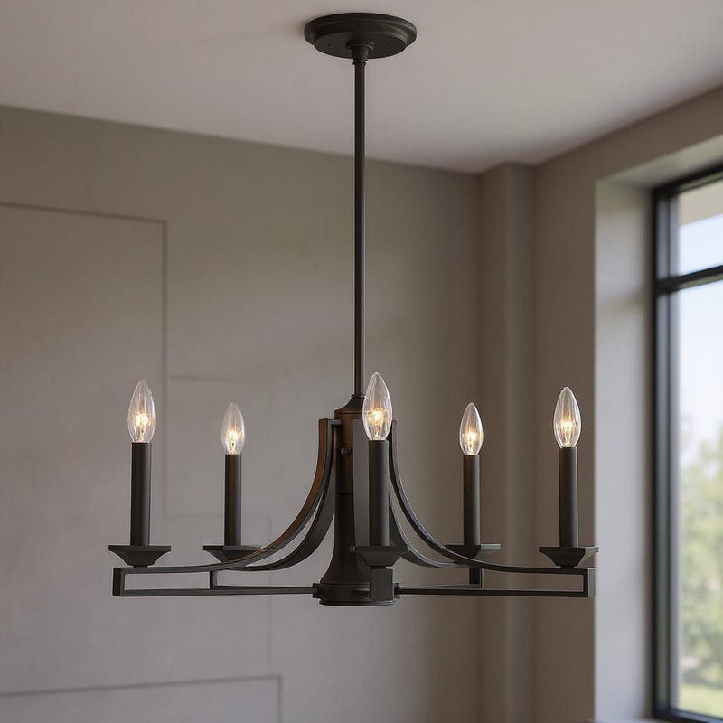 18" 6 Light Dimmable Chandelier With Shades - Bronze