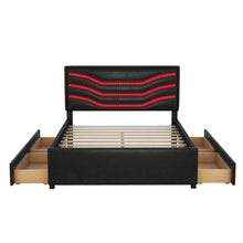 Load image into Gallery viewer, Queen Size Upholstered Storage Platform Bed with LED, 4 Drawers and USB Charging, Black
