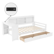 Load image into Gallery viewer, Corner Daybed With Storage Drawers, Desk, Charging Port &amp; Bookcase
