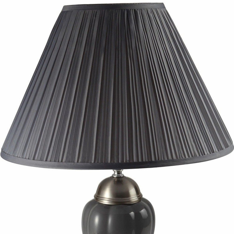 Metal Urn Table Lamp With Gray Empire Shade - Gray And Silver