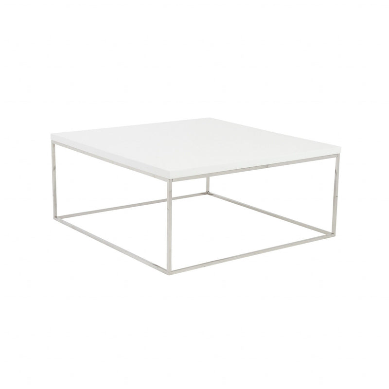 Metal Square Coffee Table - White And Silver