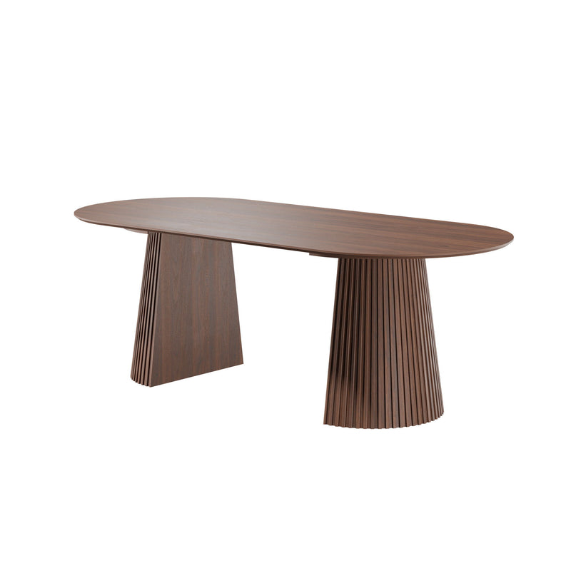 Wooden Double Pedestal Base Oval Dining Table - Walnut