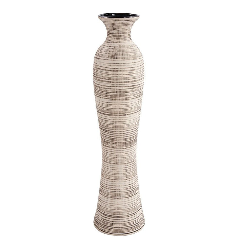 Striped Bud Floor Vase - Beige / Brown