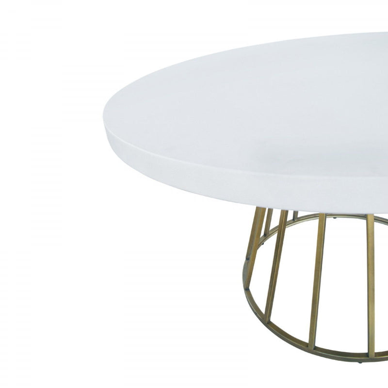 Concrete Pedestal Base Round Top Dining Table - White / Brass