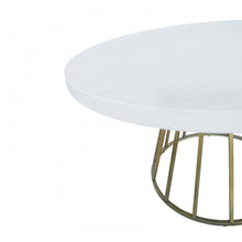 Load image into Gallery viewer, Concrete Pedestal Base Round Top Dining Table - White / Brass
