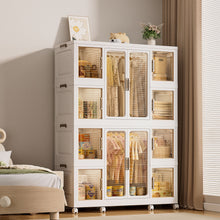 Load image into Gallery viewer, Portable Wardrobe Closet Storage Organizer For Clothes With Magnetic Doors, 12 Cubes &amp; 2 Hanging Rods - White
