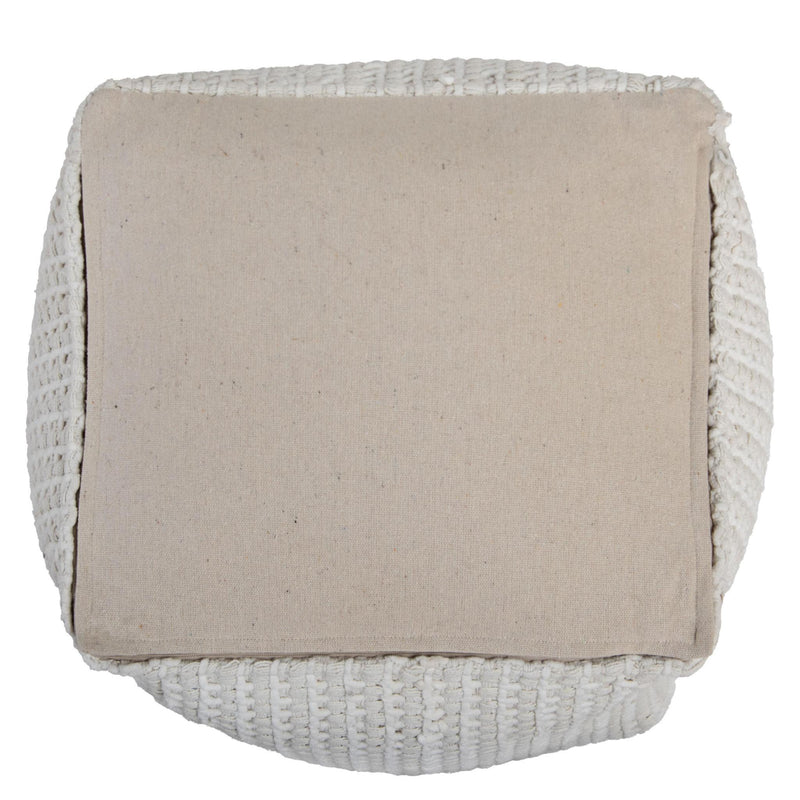 Cotton Blend Cube Pouf Ottoman - Off White