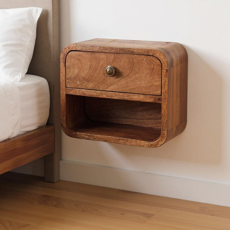 Solid Wood One Drawer Floating Nightstand - Natural