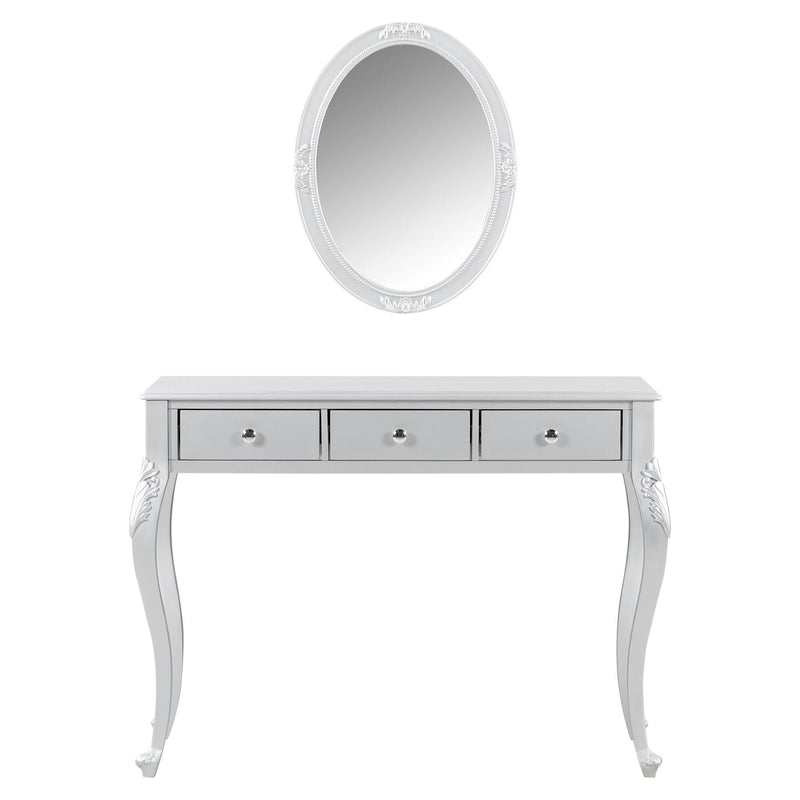 Wood Mirrored Three Drawer Vanity Table - Silver