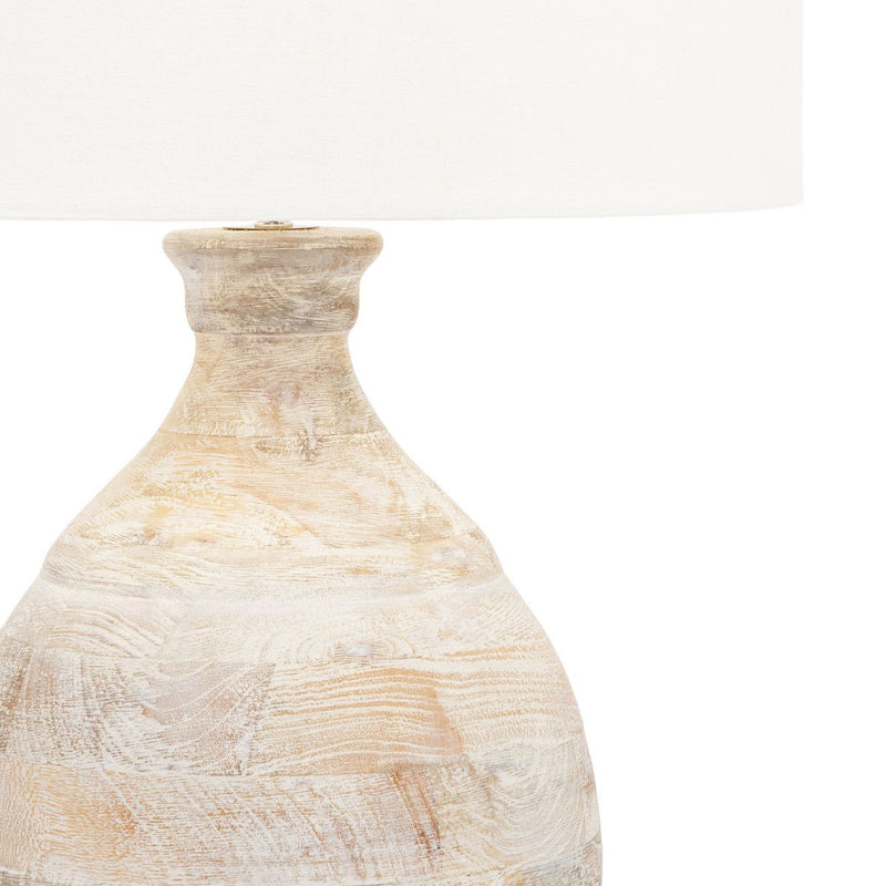 27" Solid Wood Round Table Lamp With White Drum Shade - Blanched Almond