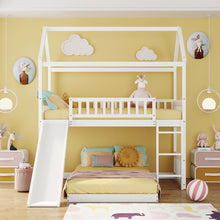 Load image into Gallery viewer, Twin Over Twin Bunk Bed with Slide, House Bed with Slide, White(OLD SKU: LT000214AAK)
