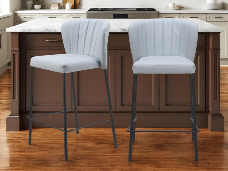 Faux Leather And Steel Counter Height Bar Chairs (Set of 2) - Gray And Black