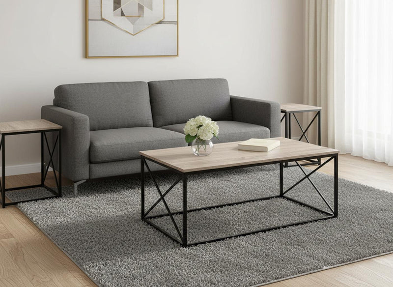 Metal Coffee Table (Set of 3) - Beige And Black