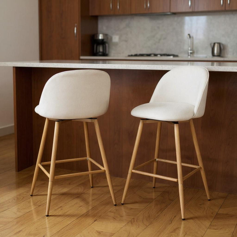 Fabric Metal Counter Height Swivel Bar Chairs (Set of 2) - Beige / Oak