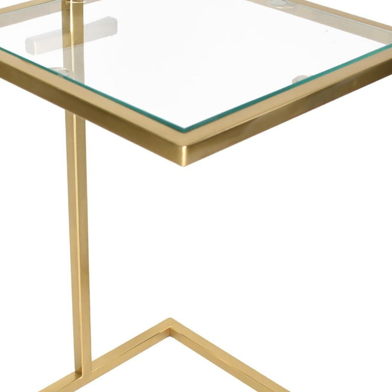Tempered Glass Iron Square End Table - Clear / Gold