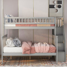 Load image into Gallery viewer, Twin over Full Stairway Bunk Bed with Storage, Gray
