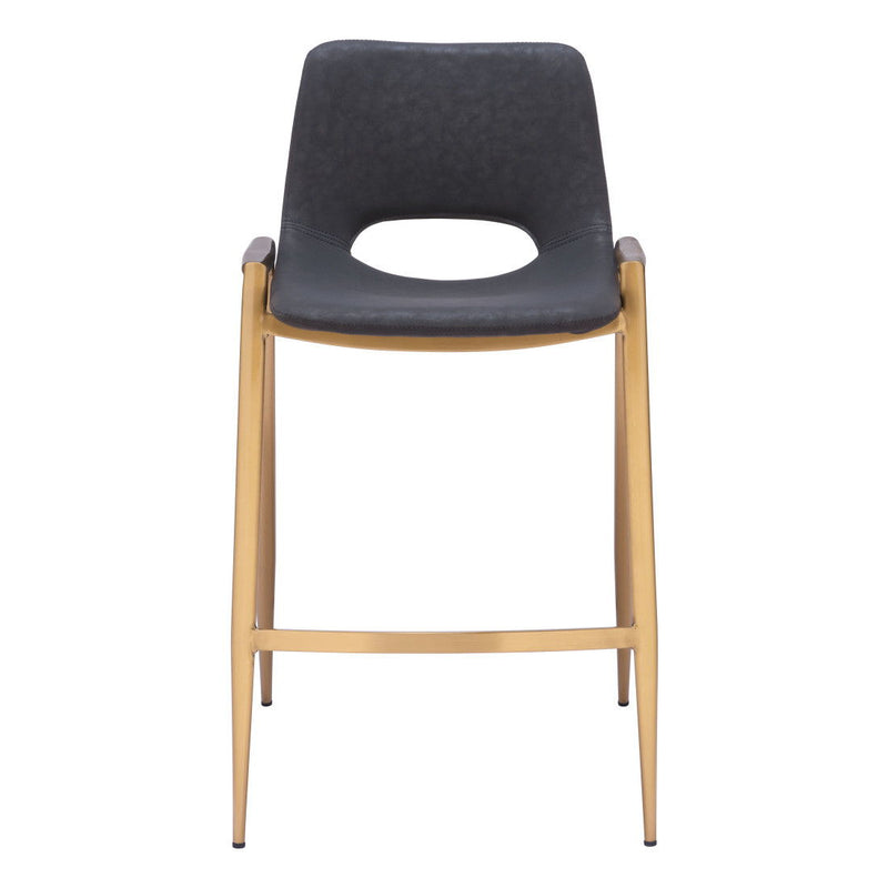 26" Faux Leather And Steel Low Back Counter Height Bar Chairs (Set of 2) - Black / Gold