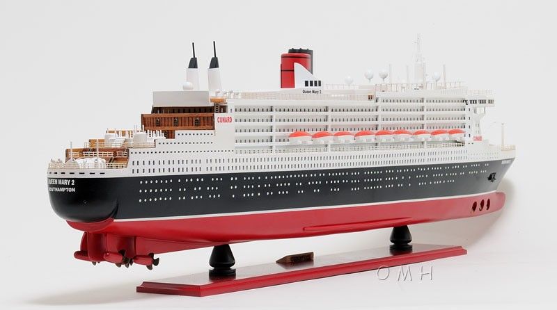 RMS Queen Mary II Large Boat Hand Painted Decorative Boat - Black / Red