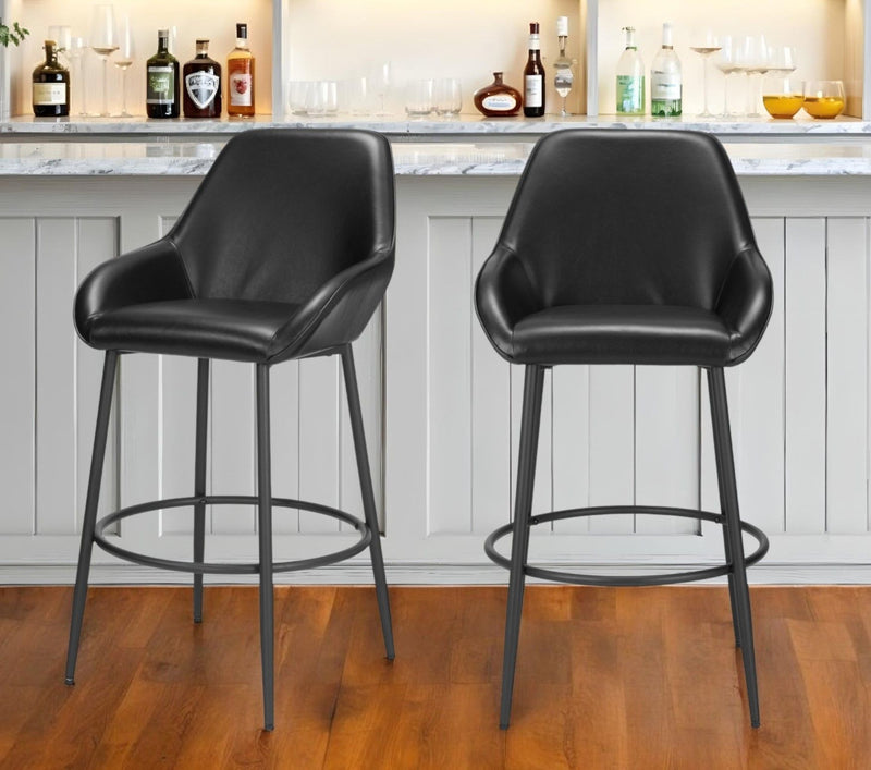 30" Faux Leather And Steel Bar Height Bar Chairs (Set of 2) - Black