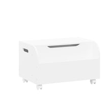 Load image into Gallery viewer, Toy Box With 4 Universal Wheels, Kids Playroom Storage Organizer With Front Bookshelf, Flip Top Lid, Safety Hinge - White
