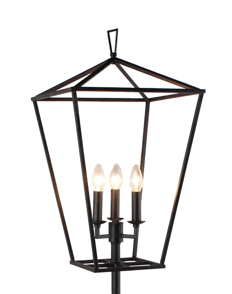 Three Light Floor Lamp With Black Geometric Shade - Black