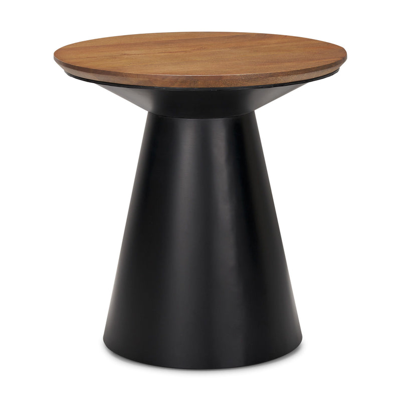 Round Pedestal End Table - Brown / Brown