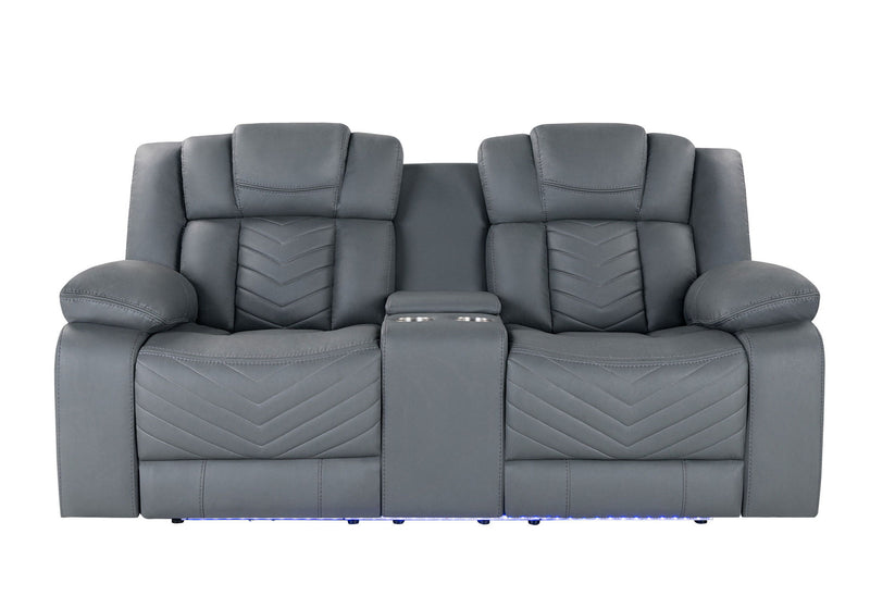 Faux Leather Power Reclining Loveseat With Storage - Light Gray
