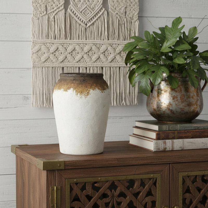 Block Round Jug Vase - Brown / White