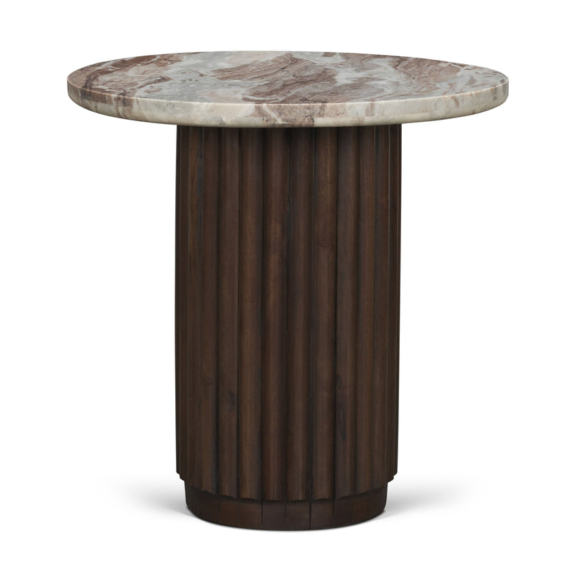 Marble Round Pedestal End Table - Brown / Pink