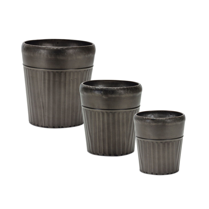 Round Pot Planters (Set of 3) - Pewter