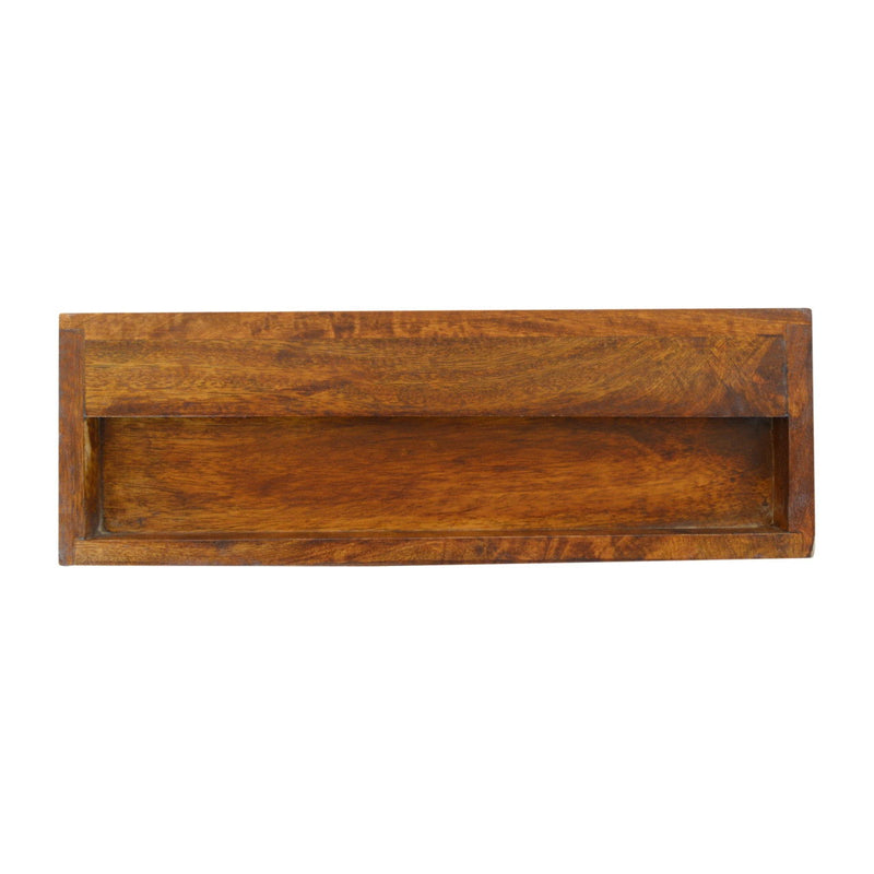 18" Solid Wood Geometric Brass Inlay One Drawer Floating Nightstand - Brown