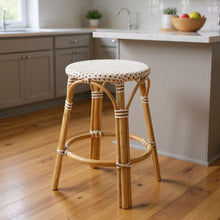 Load image into Gallery viewer, Rattan Backless Counter Height Bar Chair - White And Natural
