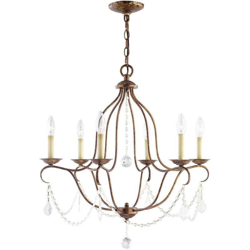 26" Six Light Dimmable Chandelier With Shades - Bronze