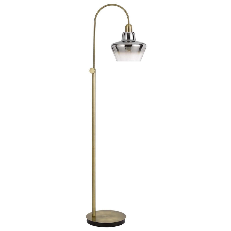 Adjustable Arc Floor Lamp With Antiqued Brass Mirrored Glass Novelty Shade - Brass