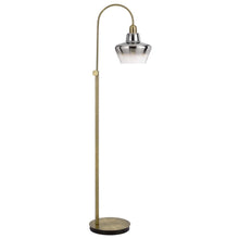 Load image into Gallery viewer, Adjustable Arc Floor Lamp With Antiqued Brass Mirrored Glass Novelty Shade - Brass
