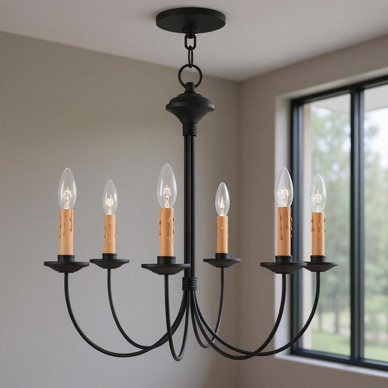 22" Six Light Dimmable Chandelier With Shades - Black