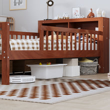 Load image into Gallery viewer, Bed With Headboard Storage Rack, 2 Under Bed Drawers, 3 Side Guardrails For Safety

