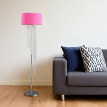 Load image into Gallery viewer, 53" Crystal And Metal Floor Lamp With Hot Pink Linen Drum Shade - Silver / Clear
