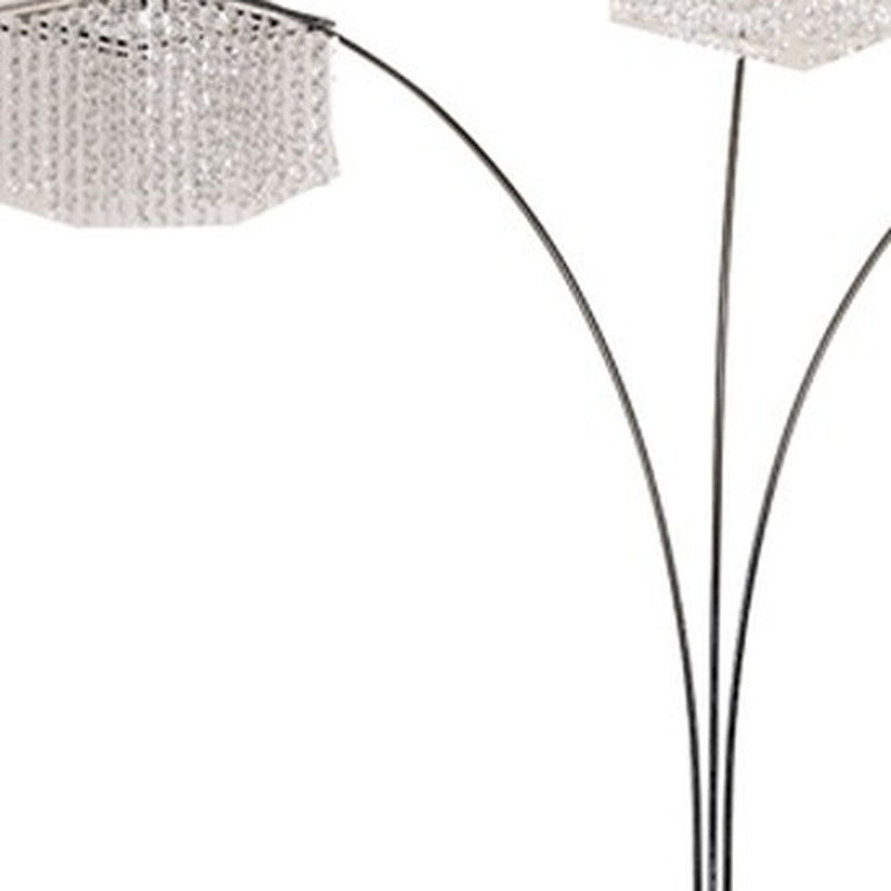 Floor Lamp With Three Hanging Crystal Shades - Silver