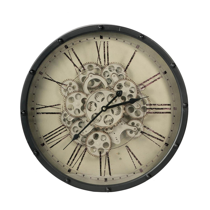 Vintage Gear Industrial Wall Clock - Black / Ivory
