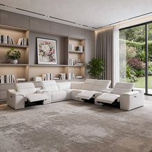 Load image into Gallery viewer, Italian Leather Power Reclining Eight Piece Corner Sectional With Console - White
