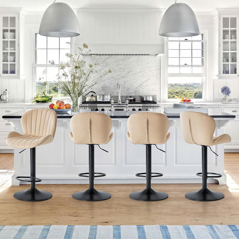 Faux Leather Aluminum Swivel Bar Chairs (Set of 2) - Beige / Black